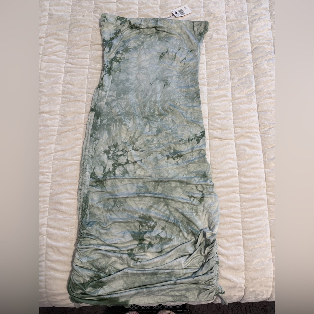 Rainbow Sage Green Tie-Dye Midi Dress